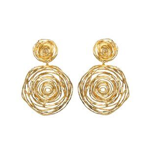 GOLD BRASS WIRE HOOP DROP EARRINGS